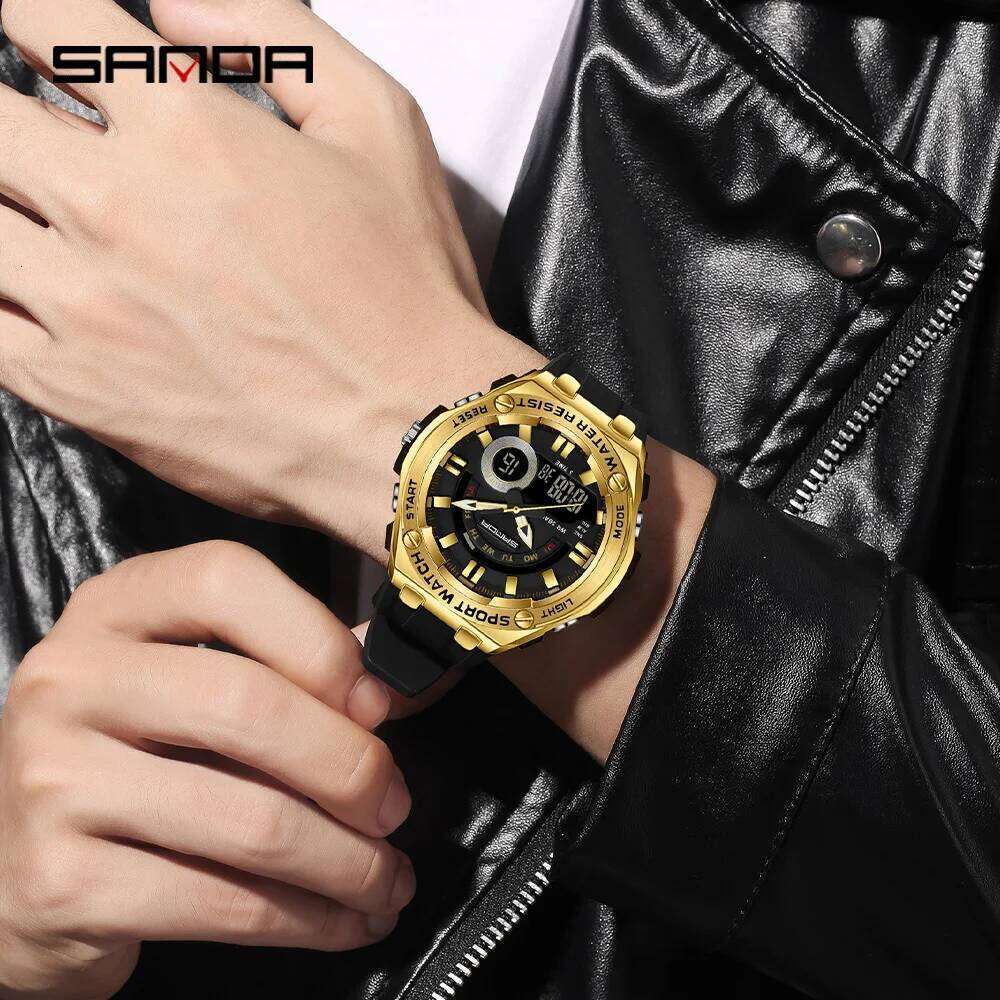 SANDA New 3190 Dual Display Sports Multi functional Waterproof LED Night Light Men's Electronic Watch