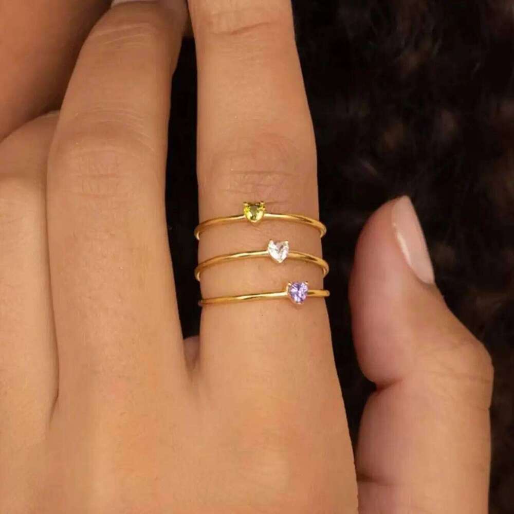 12 Birthstone Zirconia for Women Stainless Steel Gold Color Heart Rings Aesthetic Wedding Jewelry Free Shipping H260312