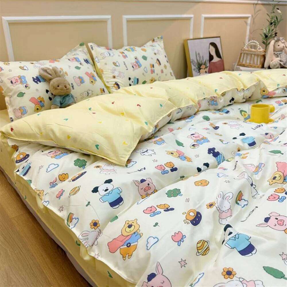 Ins Fresh Countryside Small Floral Wash Cotton Four Pink Girl Heart Quilt Bed Sheet Student Three Piece Set H260312