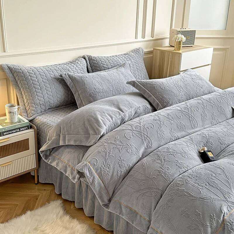 2024 new milk fleece three-dimensional carved padded bed cover four-piece set fluffy and breathable H260312