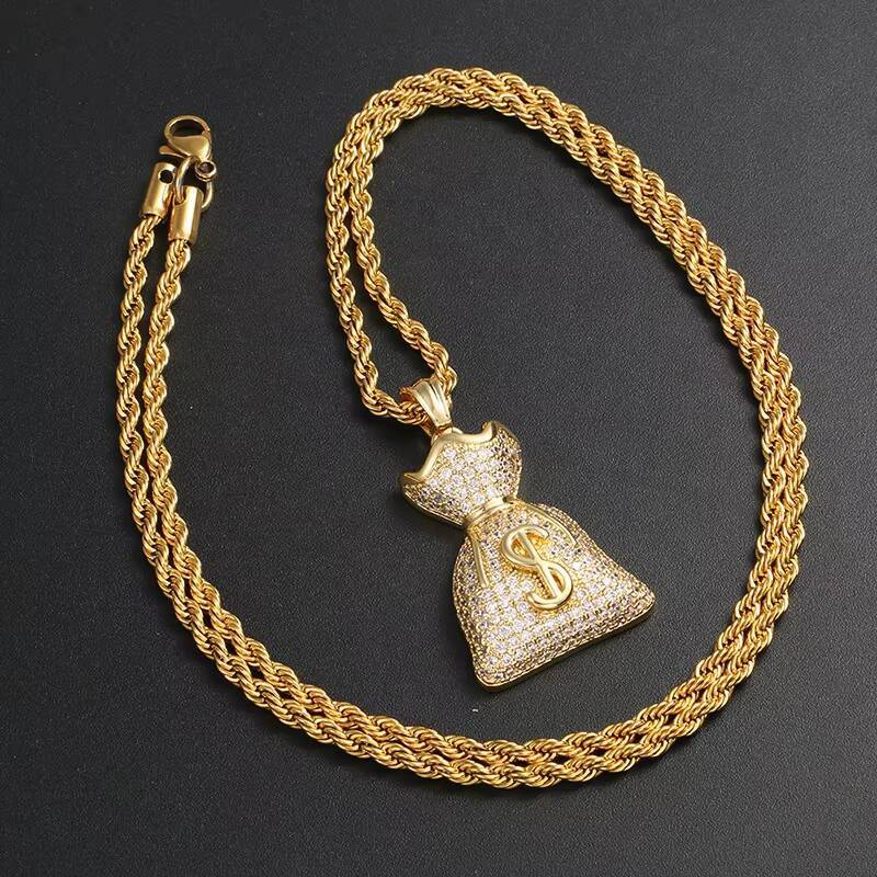 Wholesale Yellow Gold 925 Sterling Silver VVS Moissanite Diamond Solid Money Bag Pendant Luxury Dollar Charm Pendant
