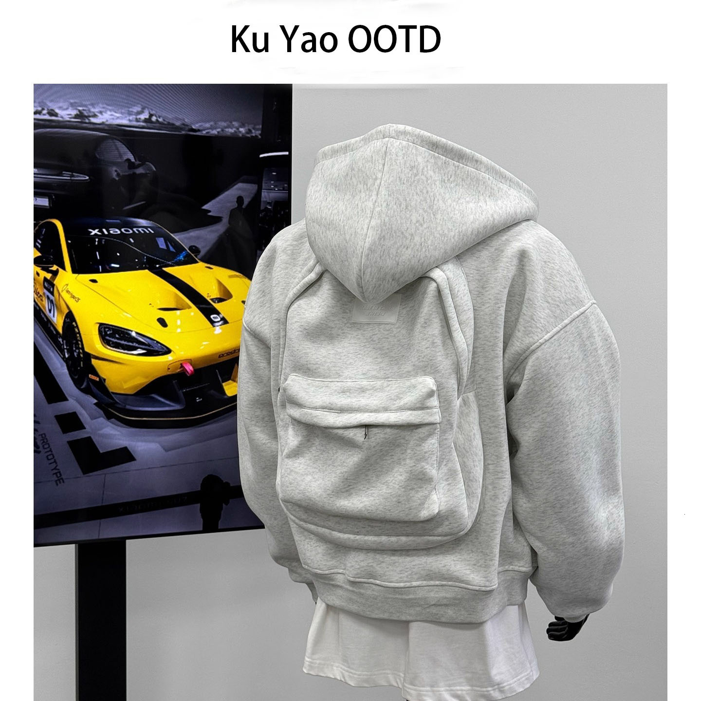 Foreign Trade -style Heavy-duty Deconstructed One-piece Designer Hoodie Backpack Hoodie For Men Trendy Brand With Unique Patchwork Design Loose-fittin