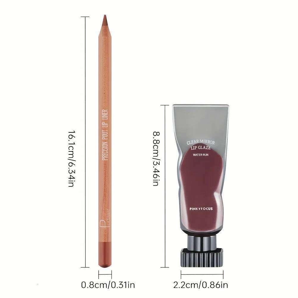 2pcs of moisturizing lip gloss and durable waterproof lipliner set - high color lipstick, glossy texture W260311
