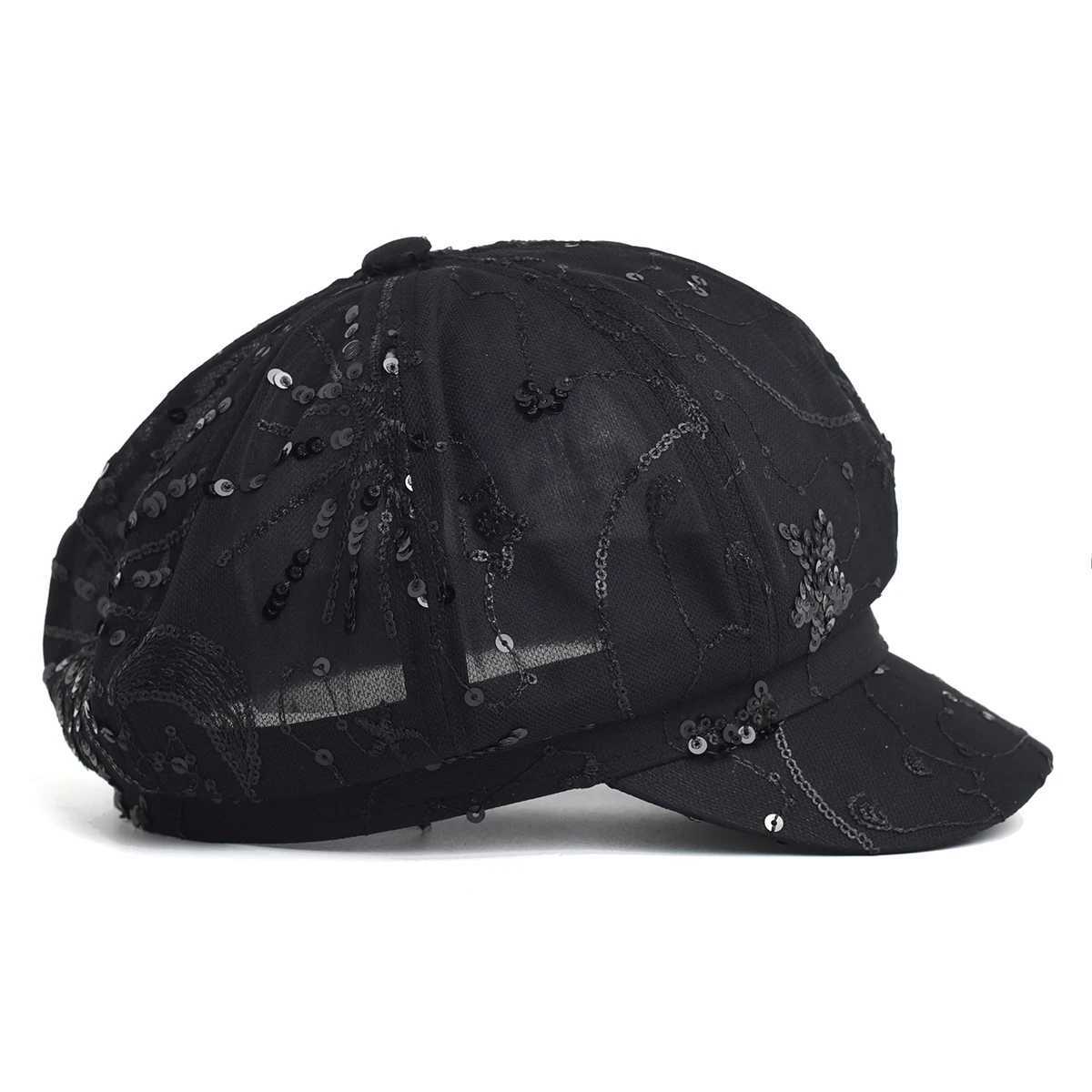 Womens Sequined Beret Hat Korean Style Sparkle Newsboy Cap with Breathable Mesh Fashion Painter Hat for Summer and Fall H260312 - view 4