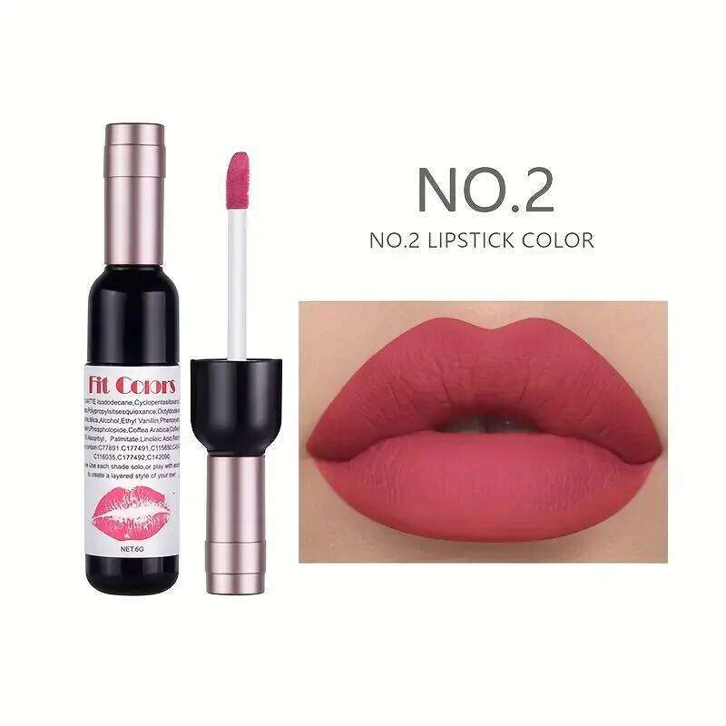 Red Wine Bottle Design Gloss,Velvet Matte Gloss Liquid Lipstick, High Colour Development,for Natural Lip Makeup W260311