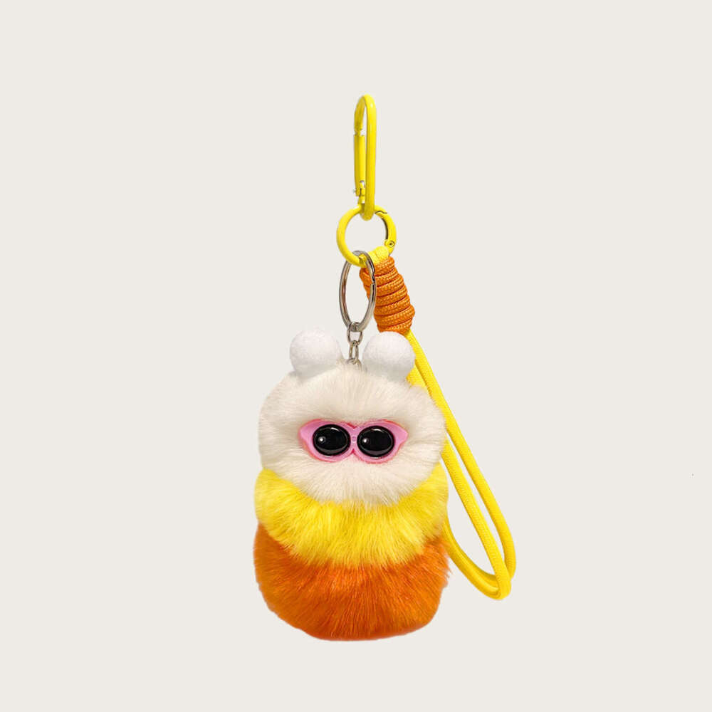 Cute Dopamine Caterpillar Keychain Cartoon Plush Toy Glasses Worm Bag Pendant Car Decoration