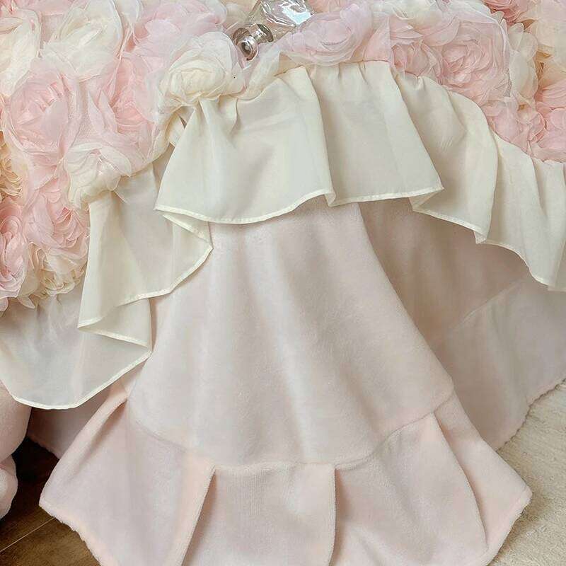 Three-Dimensional Rose Flowers Lace Ruffles Princess Wedding Bedding Set Warm Milk Velvet Duvet Cover Bed Sheet Pillowcases 4Pcs H260312