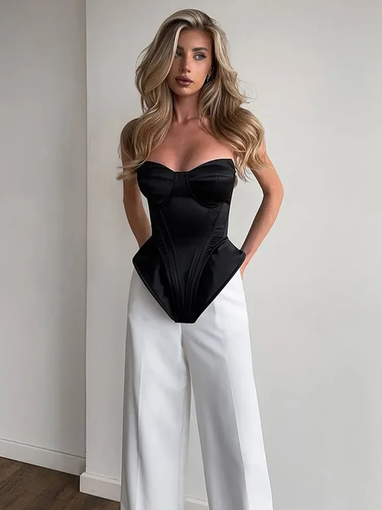 Sexy Strapless Fishbone Corset Women Sleeveless Backless Waist Cinching Slim Cropped Vest 2026 Lady Fashion Party Club Tops 260306