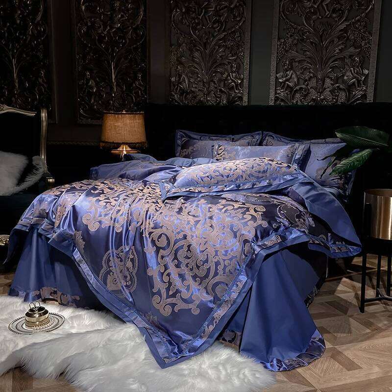 Soft Satin Jacquard Cotton Bedding Set, Duvet Cover, Blue, Gold, Gray, Queen, King Bed Sheet, Pillowcases, Home Textiles H260312