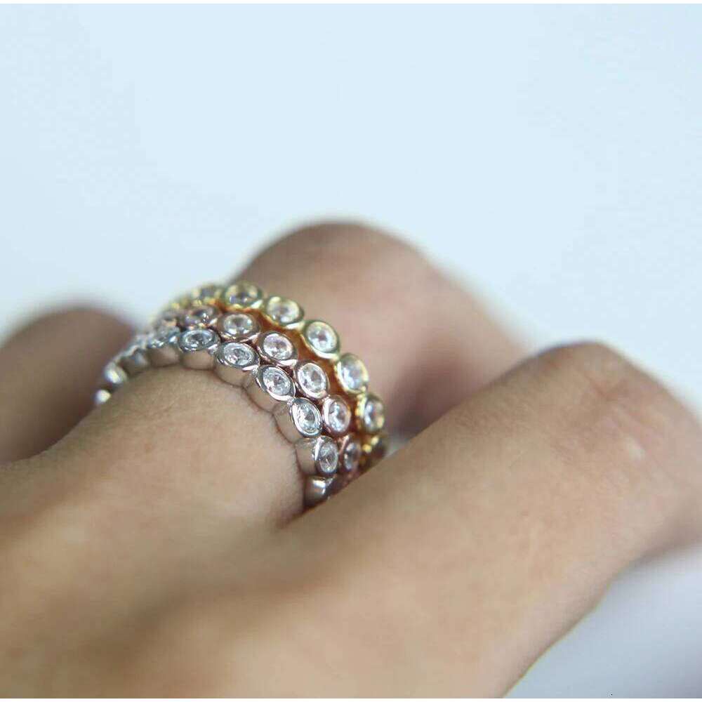 Classic new arrive bezel setting circle women jewelry three colors 925 sterling silver wedding band eternity stack finger ring H260312