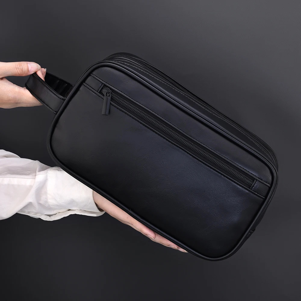 Double-Layer Toiletry Bag for Men PU Leather Travel Wash Organizer Dopp Kit Water-resistant Shaving Cosmetic Bag Strorage 260304