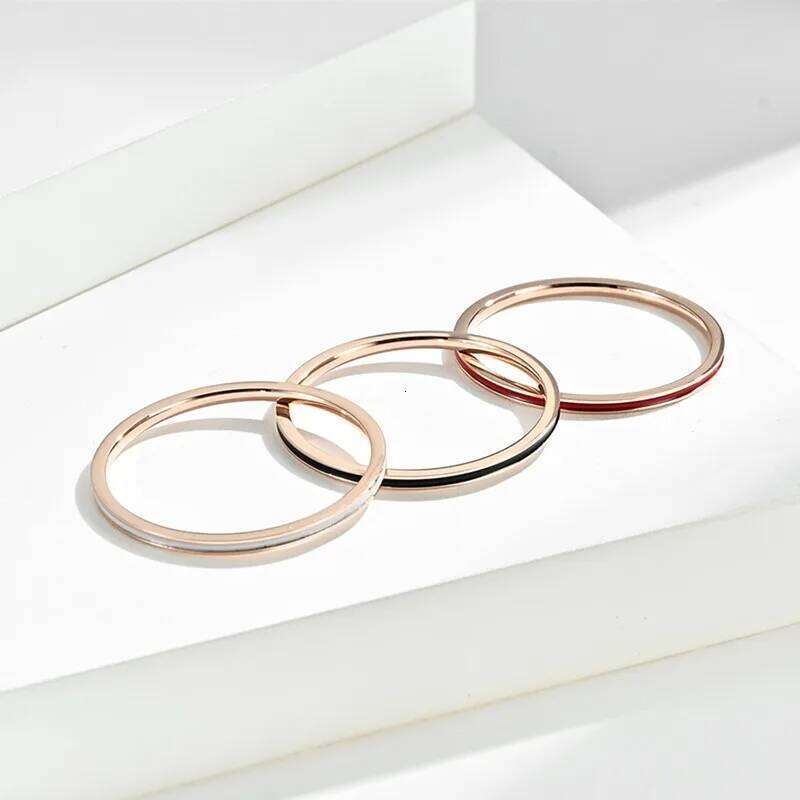 1mm Thin Stackable Ring White/Black/Red Enamel Stainless Steel Wedding Band for Women Girl Size 3-10 H260312
