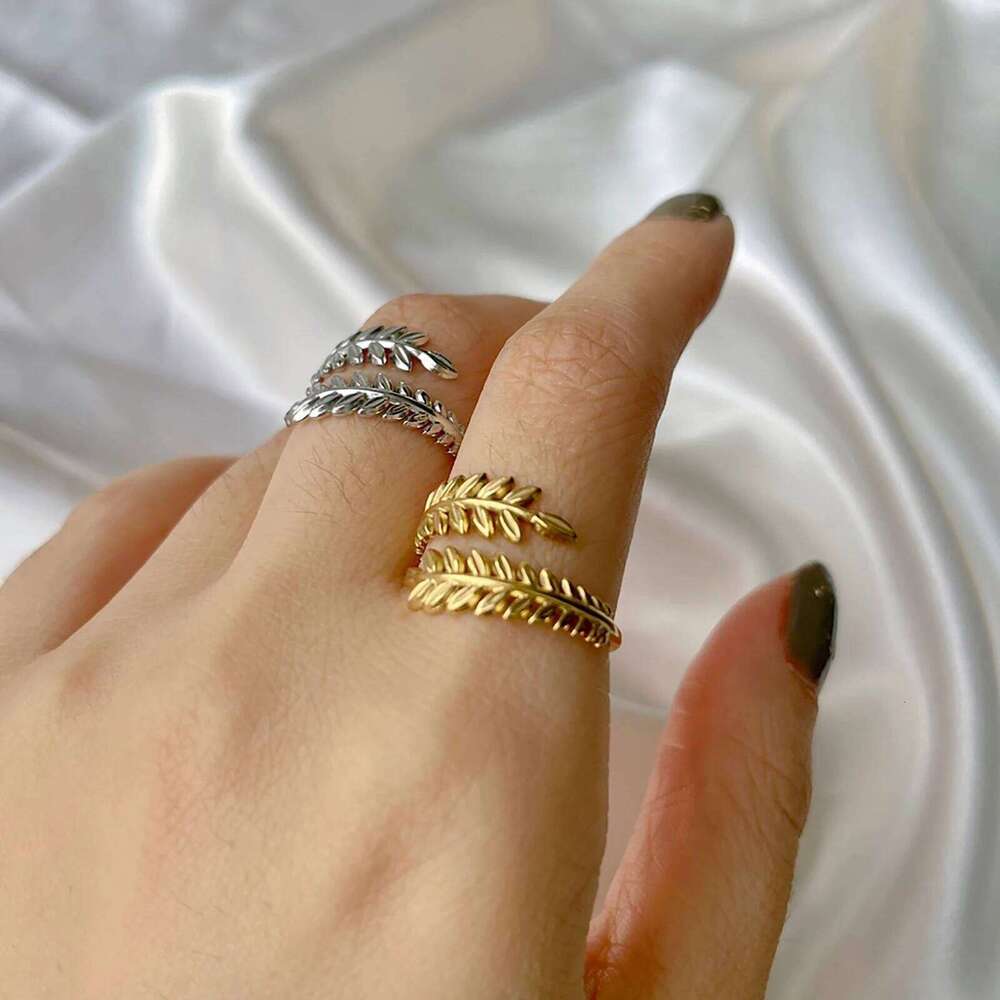 Skyrim New In Wheat Ears Leaf Ring Boho Stainless Steel Gold Color Open Women Rings 2025 Trendy Jewelry Valentine Gift Wholesale H260312