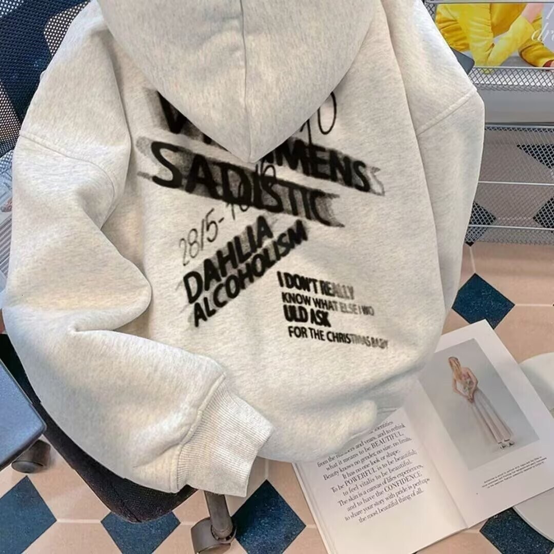 Autumn And Winter Designer Hoodie Light Gray Thin Simple Hooded Sweatshirt For Women Casual Thickened Loose-fit Sweatshirt For Men