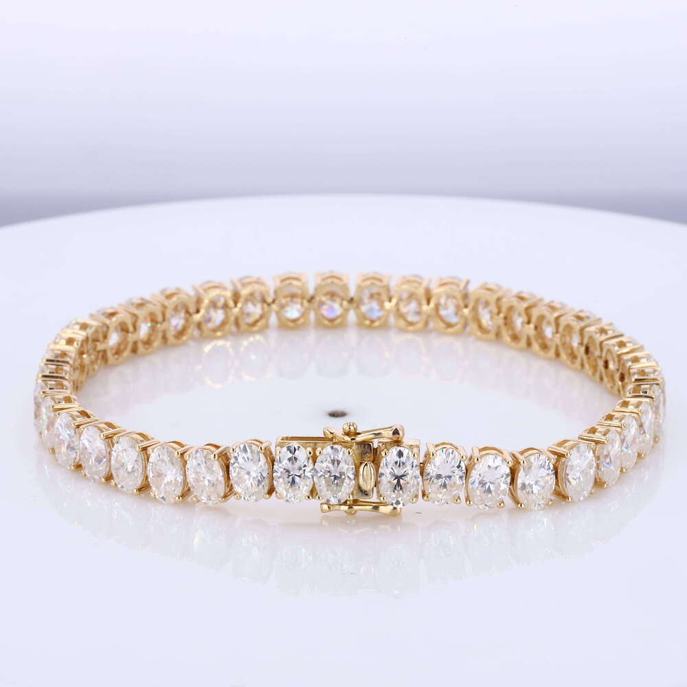 9K 10K 5x3mm Oval Cut HPHT CVD Lab-Grown 7.5inch Yellow Rose White Gold Tennis Bracelet