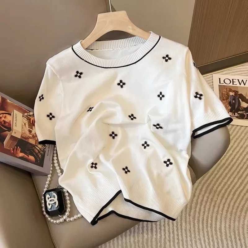 Short Sleeve Knitted Sweaters Jumpers Summer Womens Korean Fashion Thin Knit Pullovers Casual Knitwear Tops Female ClothingT260312