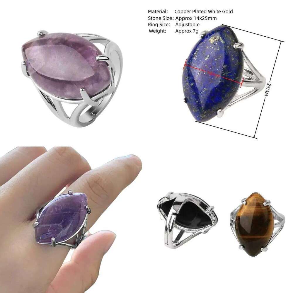 Adjustable Oval Gemstone Ring for Boys Women Retro Boho Gothic Anillos Steampunk Style Halloween Party Amethyst H260312