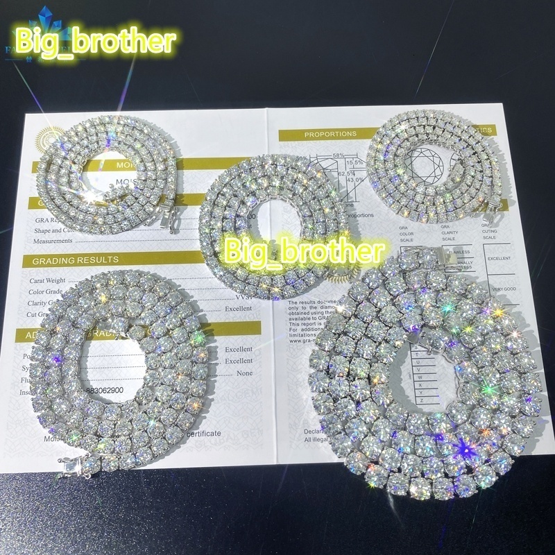 In Stock USA Warehouse Wholesale VVS Moissanite Tennis Chain Iced Out Women Fine Jewelry Tennis Necklace