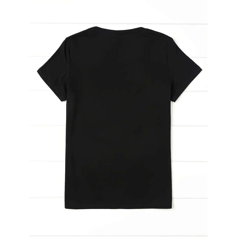 Chic 50th Lips Print T-Shirt - Casual Crew Short Sleeve Top for Women & Summe Round Neck Birthday Z260312