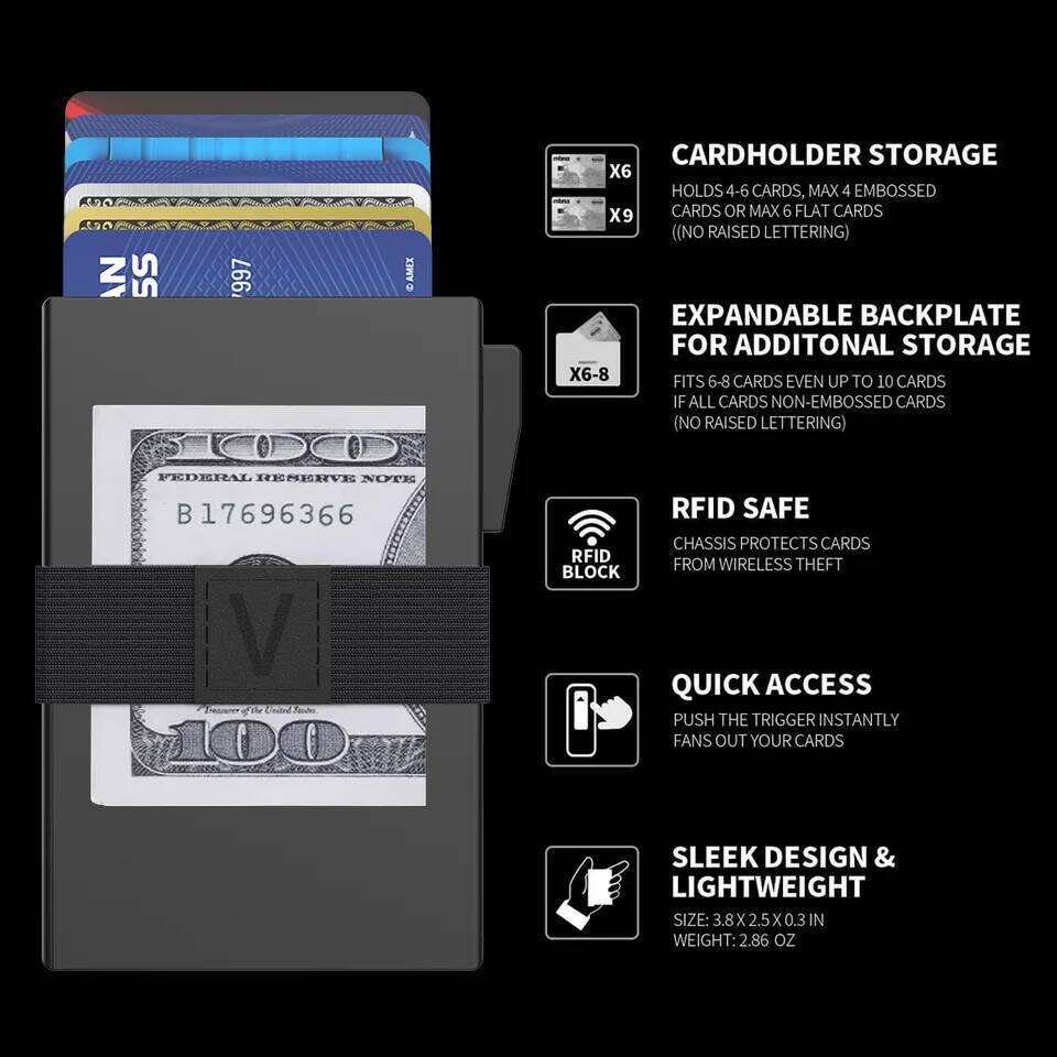 Slim Alu Card Holder for Men, Durable Expandable Backplate, RFID Blocking Minimalist Metal Pop Up Wallet, Holds 14+ Cards & Cash