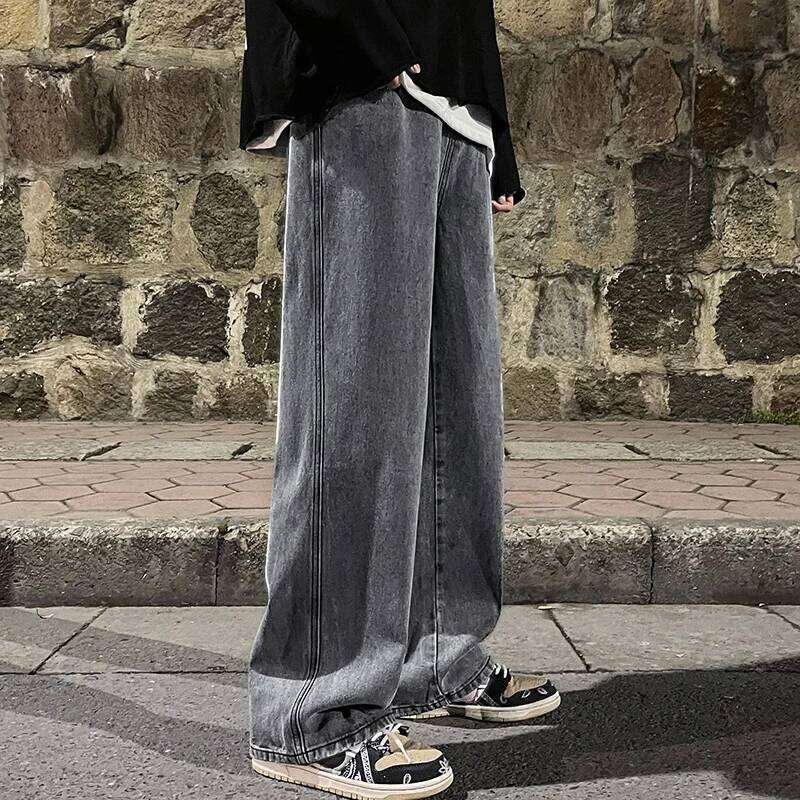 Brand Men's Korean Version Student Casual Pants High Street Straight Loose Wide Leg Black Grey Blue Baggy Jeans 26Y0312