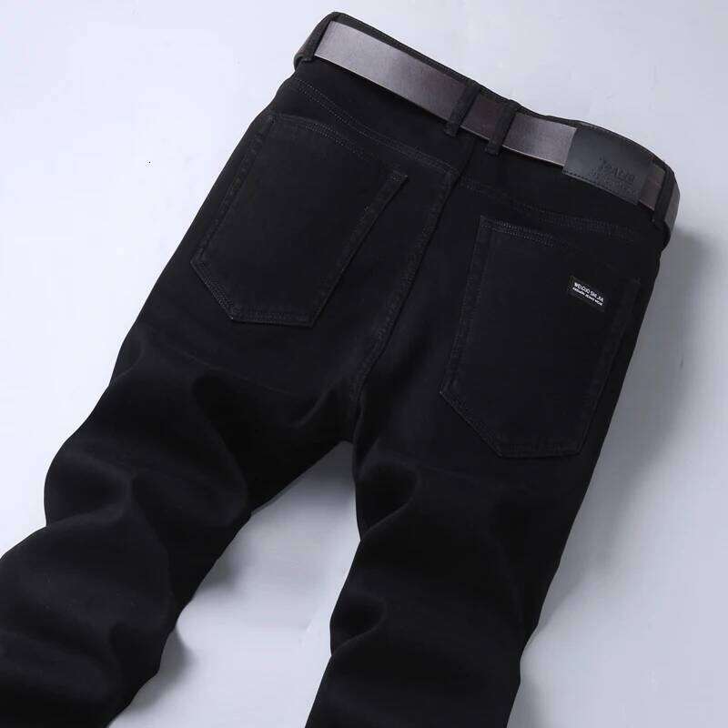 Men Classic Advanced Fashion Brand Pure Black Jeans Man Soft Breathe Stretch Slim Straight Denim Trousers Mens Pants Overalls 26Y0312