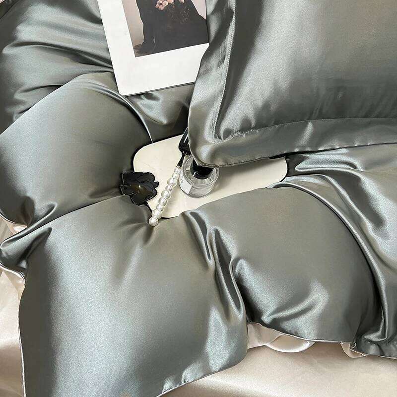 WOSTAR satin rayon bedding four-piece set summer solid duvet cover bed sheet and pillowcase twin full queen king size H260312