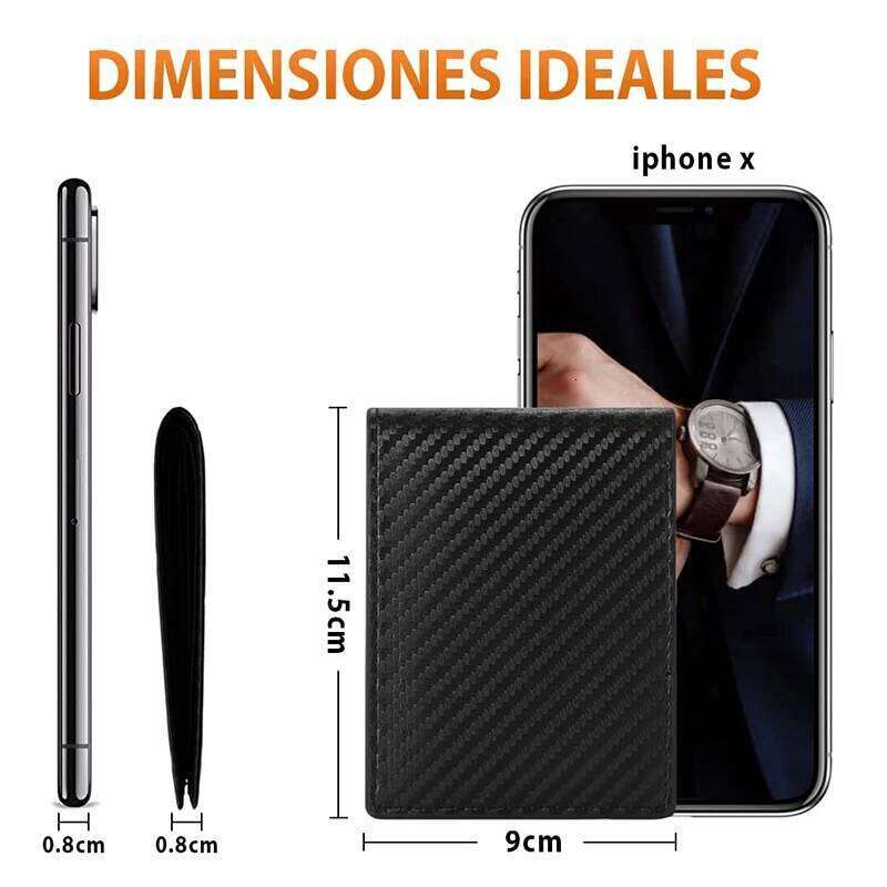 Slim Minimalist Tri-Fold Carbon Fiber RFID Blocking Men's Wallet With ID Window and 9 Card Slots