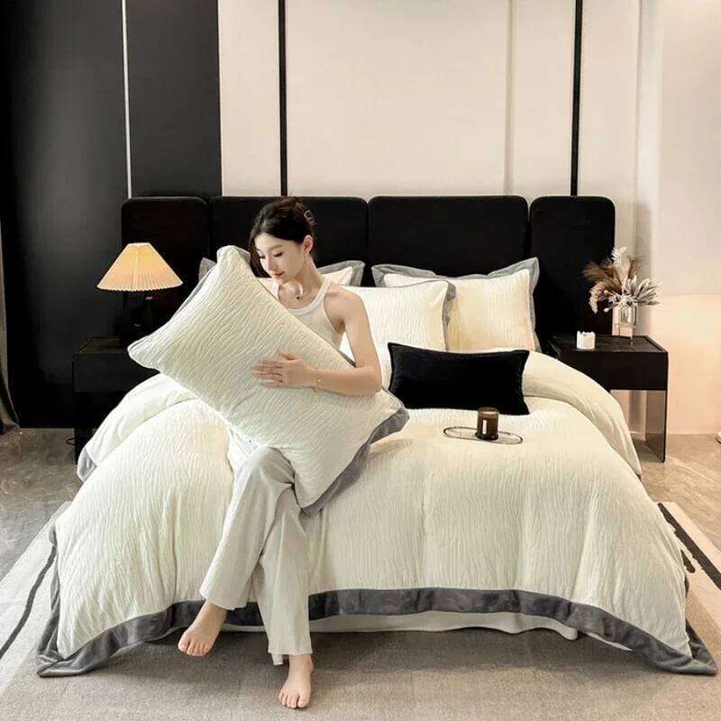 2024 New Class A Rotten Flower Milk Fleece Four-piece Set to Keep Comfortable - Neil Warm and comfortable H260312