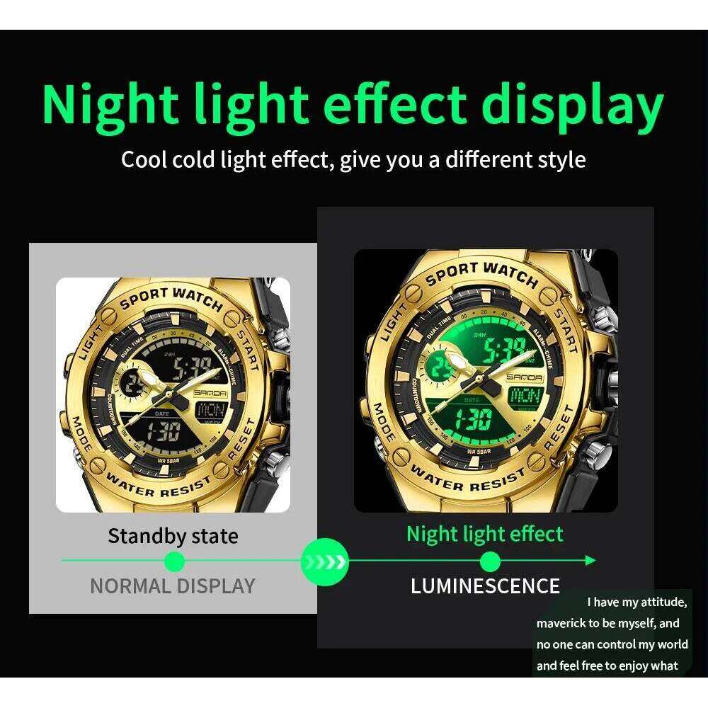 Fashion Sanda 3363 Top Brand Men Junior High School Student Silicon Militari Sports Cool Multifunctional Electronic Quartz Watch