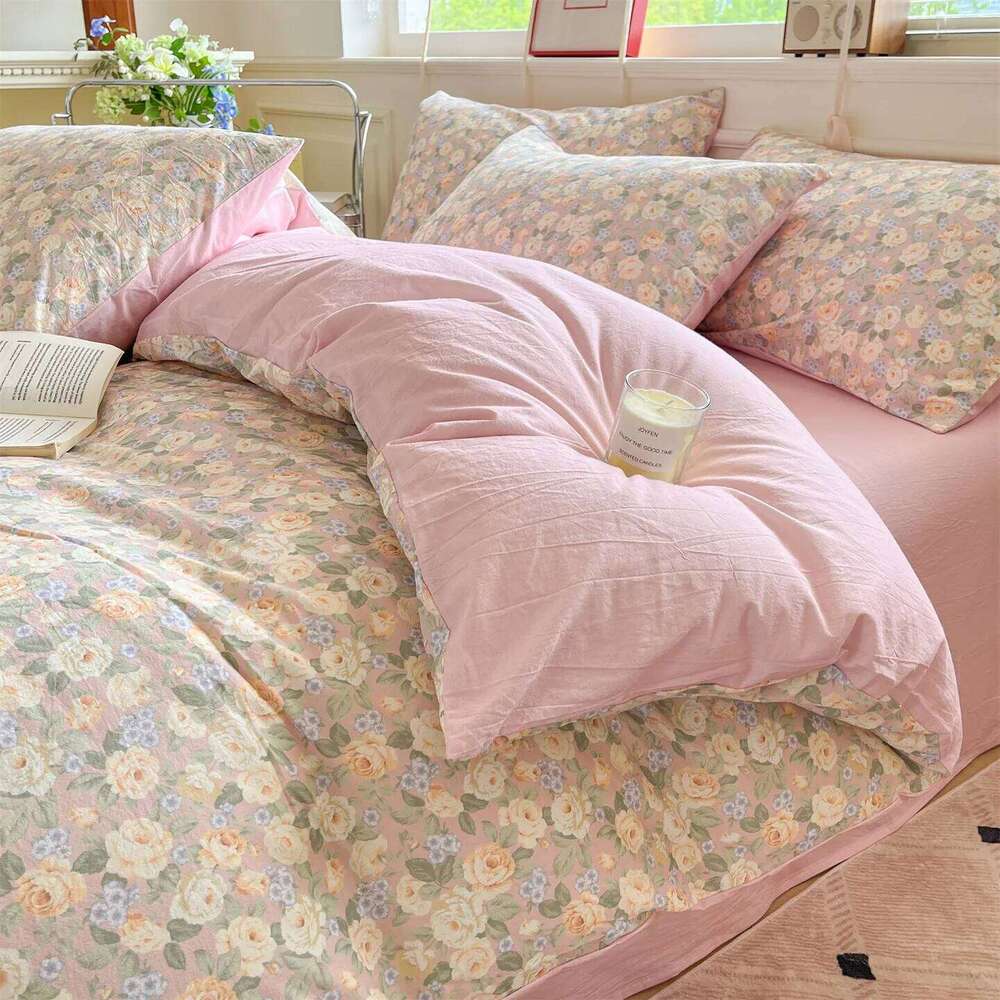 Pure Cotton Floral Linens Bedding Four Piece Sheet Comforter Set Single Double Bed Quilt Cover Rural Style 2025 H260312