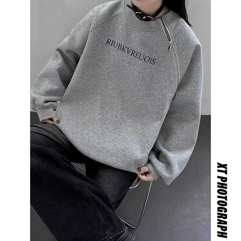 Oversize Designer Hoodie Sweatshirt For Men Autumn Off-shoulder Zipper Design Crew Neck Top High-end Cool Long Sleeve