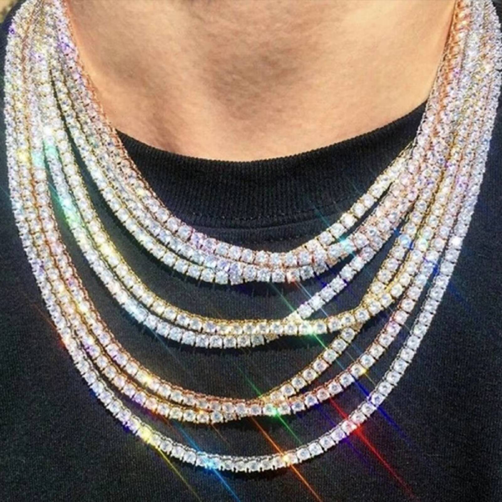 Ice Out Hip Pop 3 Prong Tennis Chain 4mm Width Tennis Chain Necklace Wholesale Jewelry Hip Hop Tennis Necklace