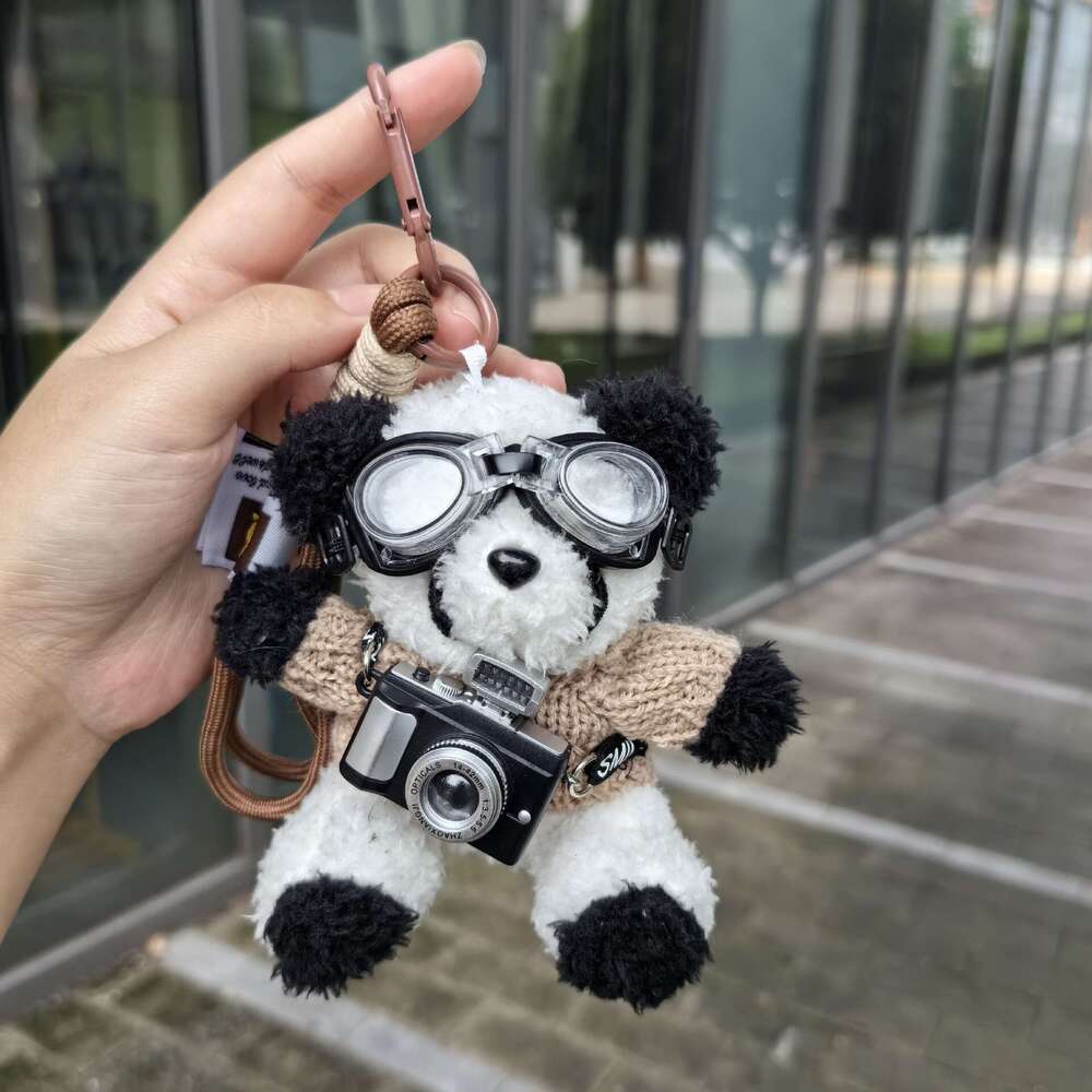 Super Cool Glasses Panda Pendant Versatile Cute Pilot Doll Internet Celebrity Hot Plush Bear Keychain Toy