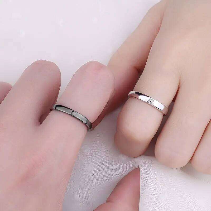 Classic Sun Moon Open Couple for Women Men Romantic Black White Matching Finger Ring Set Jewelry Wedding Anniversary Gifts W260311