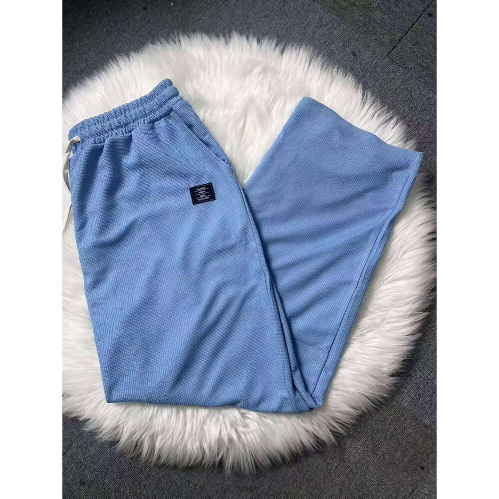 2026 New Men's Waffle Knit Sweatpants Loose Fit Joggers Casual Trousers Straight Wide Leg Lounge Pants