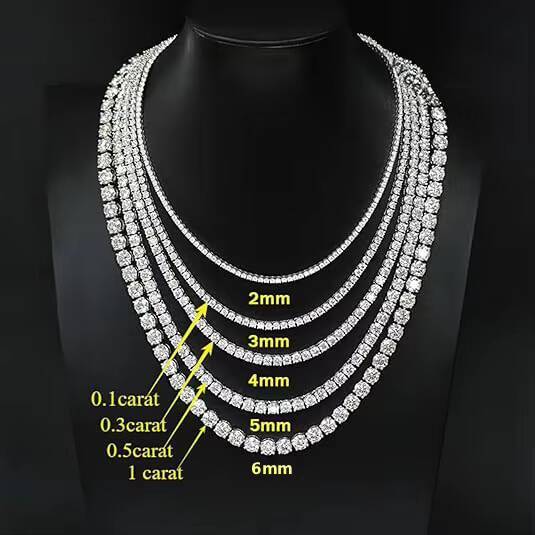 S925 Moissanite Tennis Chain Moissanite Tennis Necklace 925 Sterling VVS Tennis Chain Passes Diamond Tester