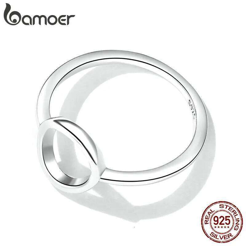 BAMOER 925 Sterling Silver Hollowed Circle Karma Finger Rings for Women Teens Minimalist Geometric Statement Promise Ring H260312