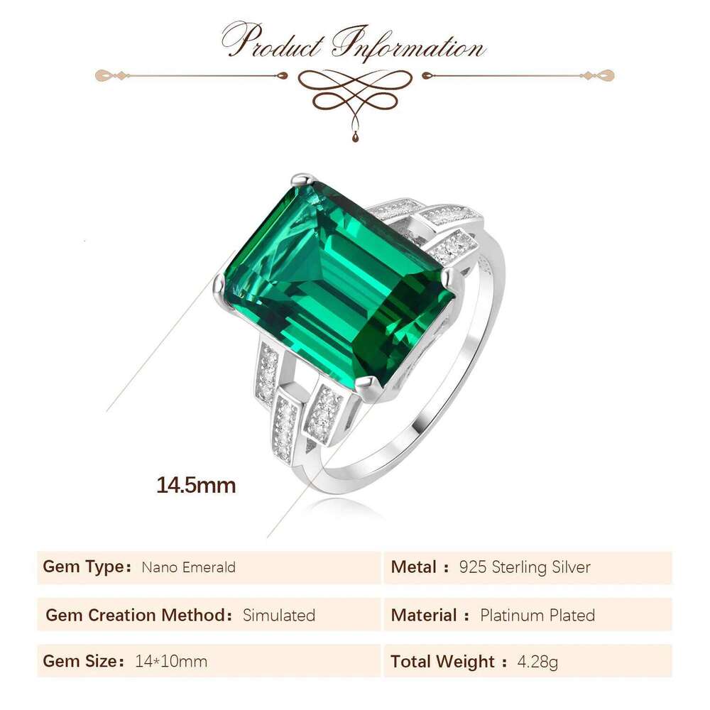 Potiy Total 6ct Green Simulated Nano Emerald 925 Sterling Silver Ring for elegant Women sets Daily Jewelry Gift exaggerate H260312