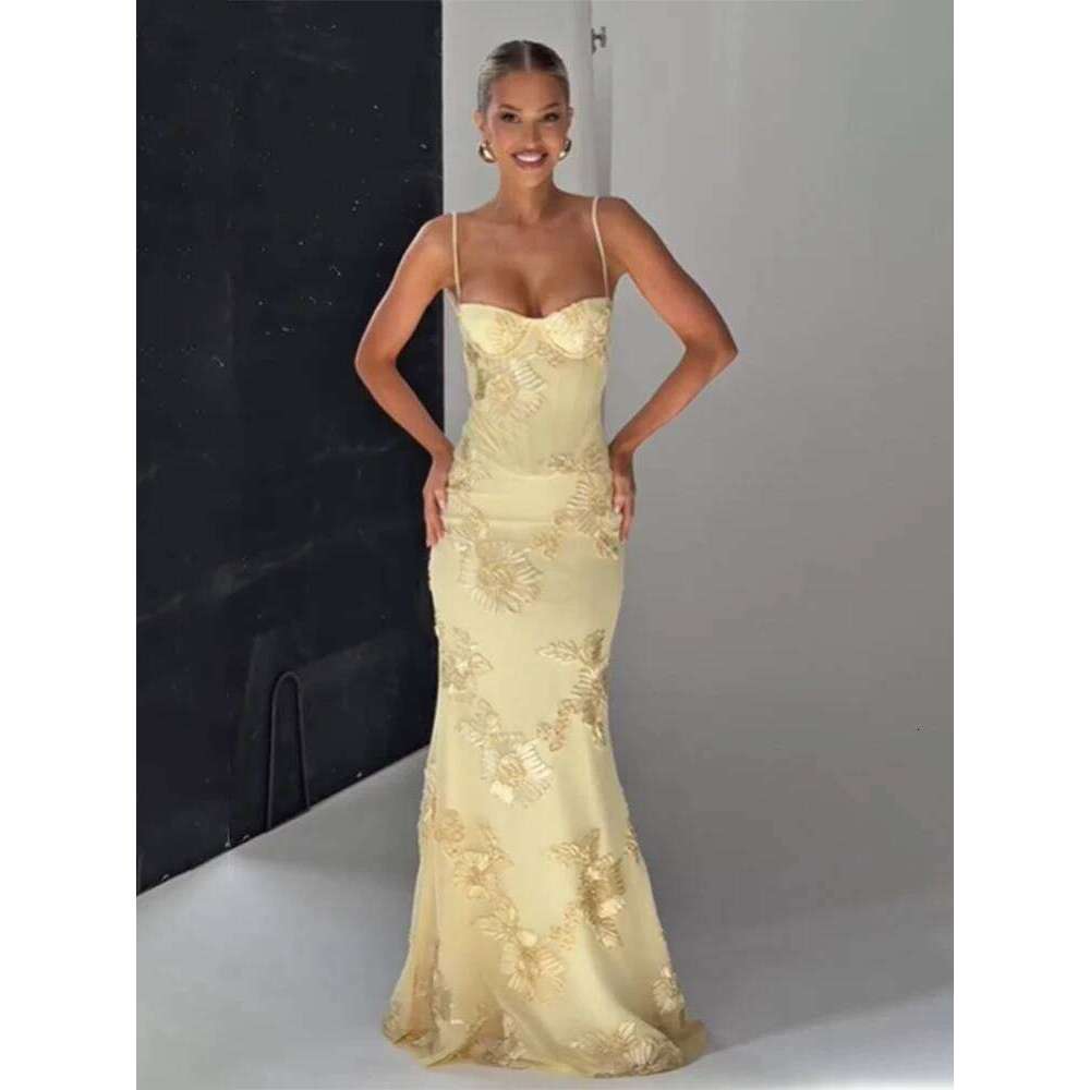 Women Flower Printed Sling Long Dresses Sleeveless Off Shoulder Floor Length Backless Maxi Dress Lady Elegant Chic Party Robe C260312