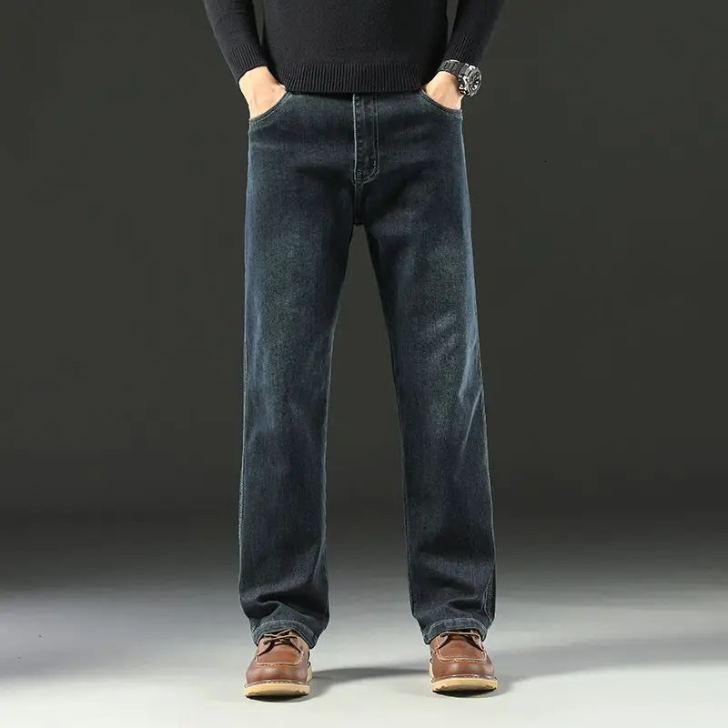 Spring and Autumn Mens Baggy Jeans Casual Straight Stretch Versatile Wide-leg Business Denim Pants Comfortable Loose Trousers 260310