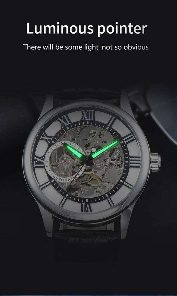 LONGLUX automatic rome wholesale mechanical wristwatches waterproof hollow leather mens watch men gift
