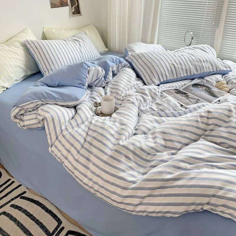 Ins Style Bedding Duvet Wash Cotton Stripe Soft Cool Summer Bed Sheet Comforter Set Quilt Cover H260312