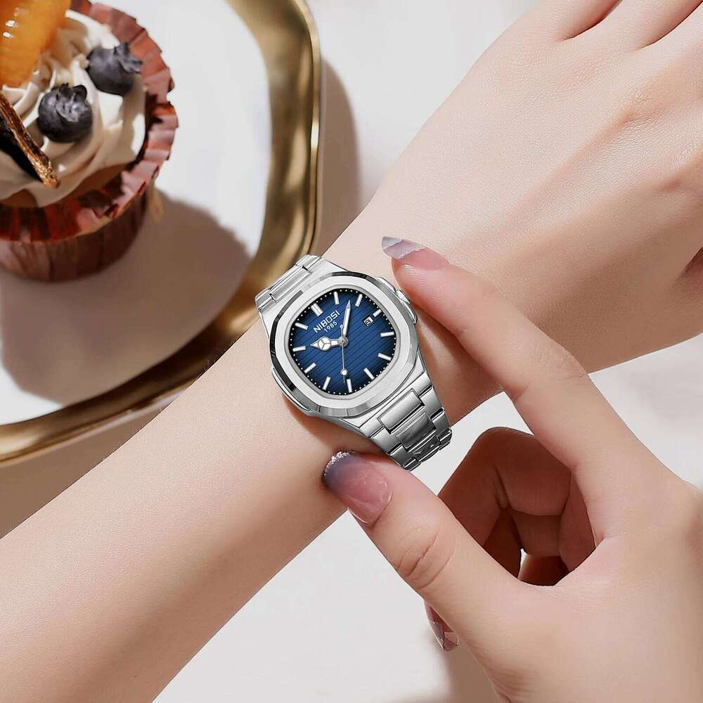 NIBOSI Luxury Square for Woman Waterproof Luminous Date Ladies Watch Stainless Steel Quartz Women's Watches Female Reloj