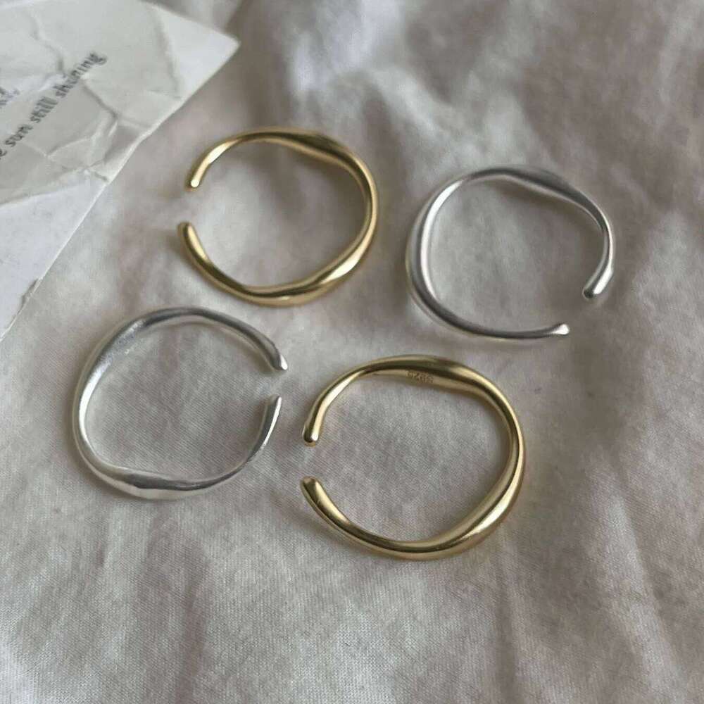 925 Sterling Silver Rings Women Geometric Fine Jewelry Finger Adjustable Simple GOld Narrow Ring For Party Birthday Gift H260312
