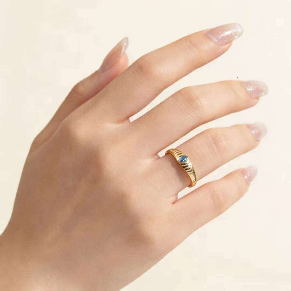 Evil Eye 925 Sterling Silver, 18K Gold Plated Blue Zircon Marquise Adjustable Ring for Women, Christmas Birthday Gift H260312