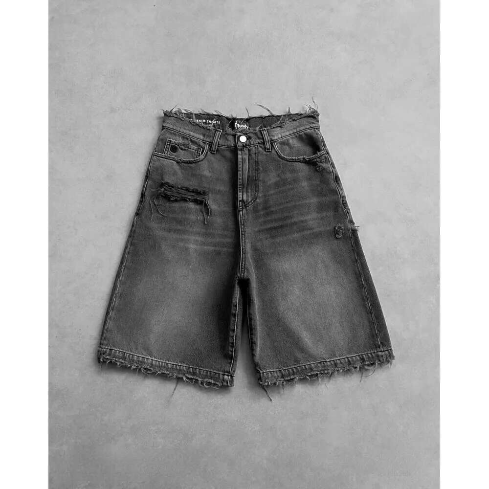 Men's Jeans High Quality Black Punk Washed Denim Shorts Mens Summer Hip Hop Hole Raw Edge Retro Street Jean Shorts Free shipping Men's Cloth