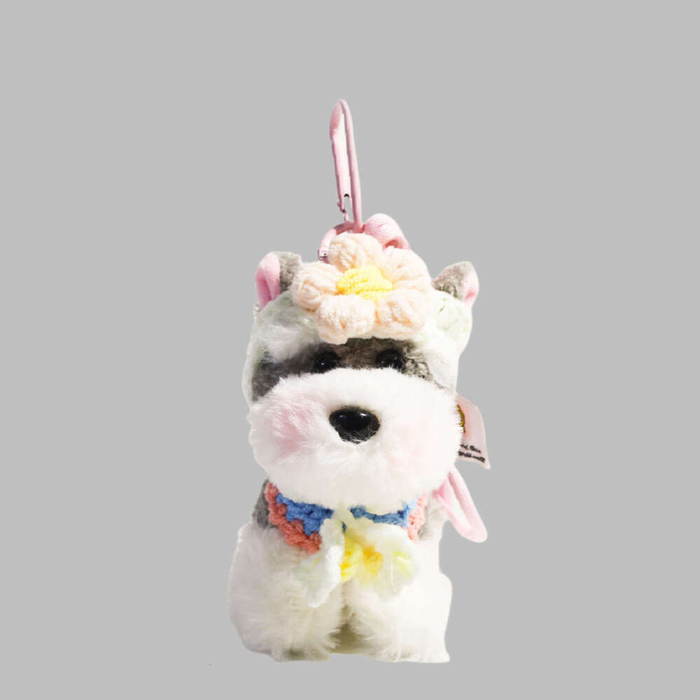 Wholesale Cute Schnauzer Puppy Bag Girls Plush Doll Backpack Pendant Flower Keychain Gift