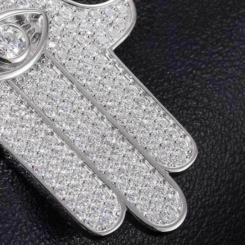 Dropshipping Fine Jewelry 925 Sterling Silver VVS Moissanite Bling Iced Out Eye Hamsa Hand Pendant for Men Women