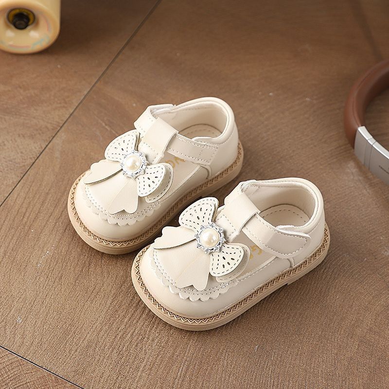 Baby Girls Mary Jane Flats Cute Pearl Bow Non-Slip Toddler Princess Dress Shoes Perla Zapatos Casuales Antideslizantes Free shipping
